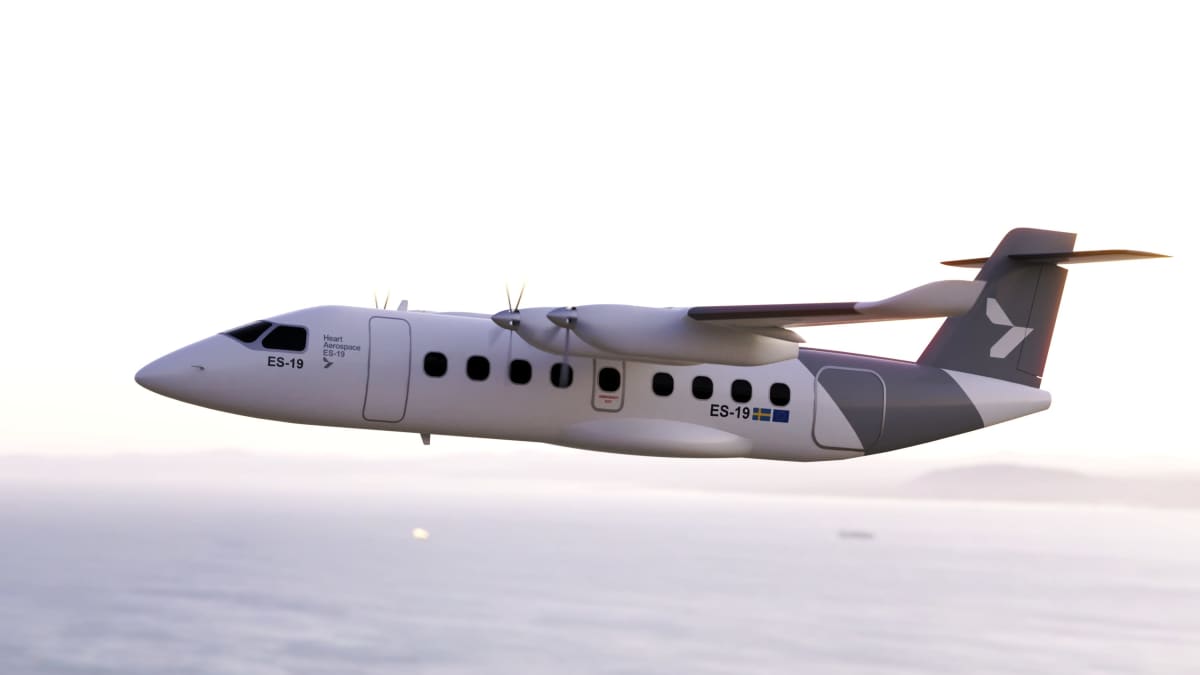 Ruotsalainen Heart Aerospacen suunnittelema sähkölentokone, p valmistaa sähkölentokoneita, jonka toivotaan aloittavan matkustajalennot vuoteen 2025 mennessä
