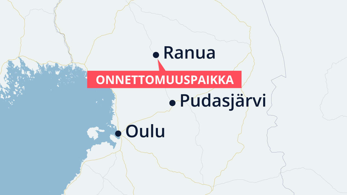 Kartta, jossa näkyy muun muassa Ranua ja Pudasjärvi