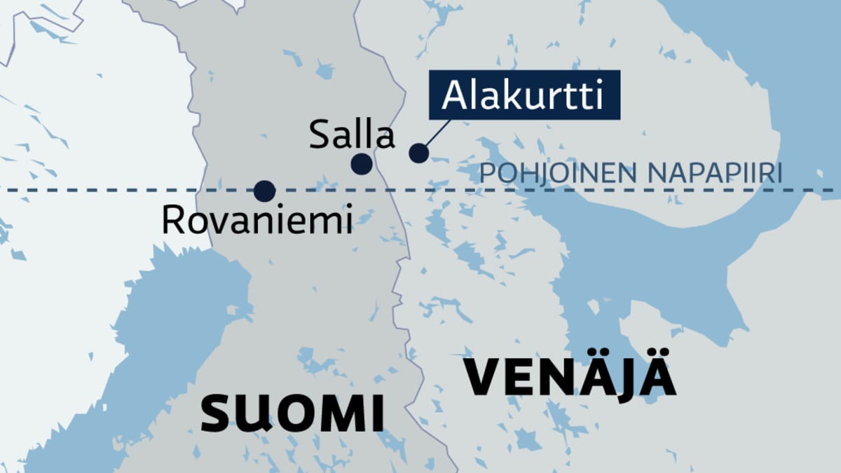 Kartalla merkattuna Alakurtin tukikohta Muurmanskin alueella Venäjällä. 