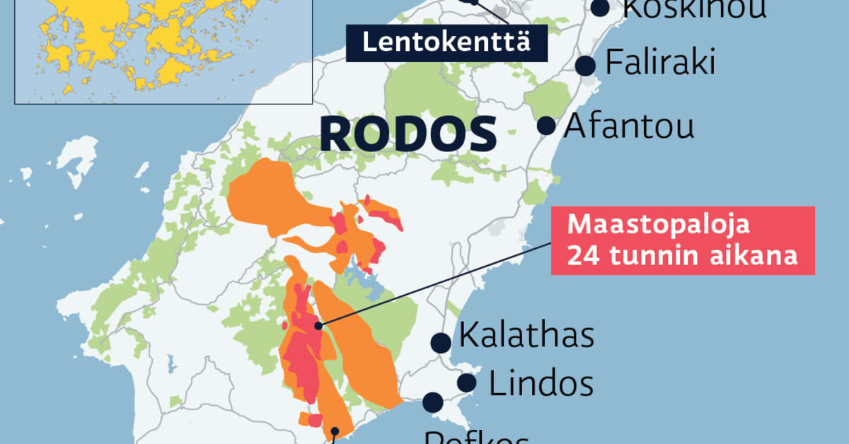 Rodoksella palanut jo lähes puolen Helsingin kokoinen pinta-ala – katso kartasta | Ulkomaat