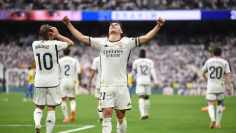 Real Madridin Brahim Diaz juhlii tekemäänsä maalia Cadizia vastaan lauantaina 4.5. 2024.