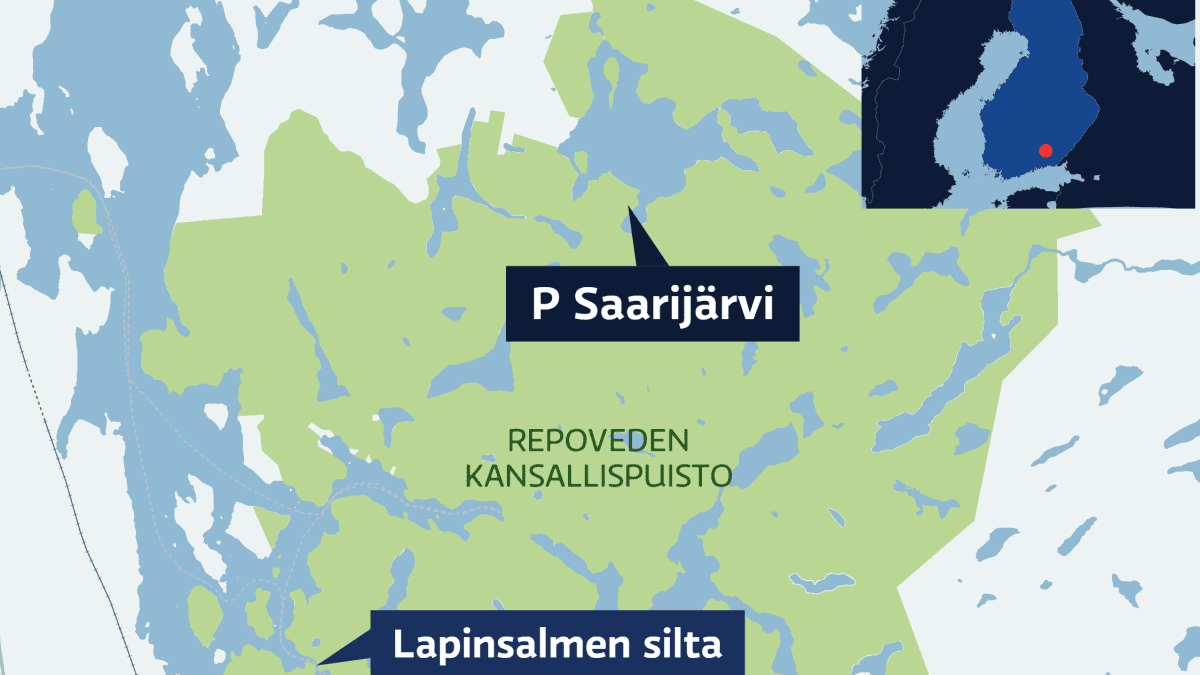 Repoveden Kansallispuiston alueella sijaitsee kolme parkkipaikkaa, Lapinsalmi ja Tervajärvi eteläpuolella ja Saarijärvi pohjoispuolella, jotka karttagrafiikka näyttää. Lapinsalmen parkin lähellä sijaitsee Lapinsalmen silta.