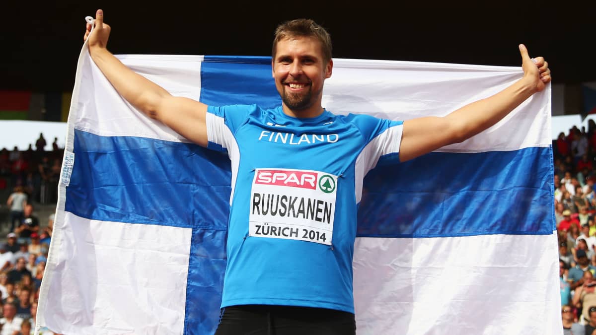 Antti Ruuskanen tuuletti EM-kultaa Zürichissä 2014.