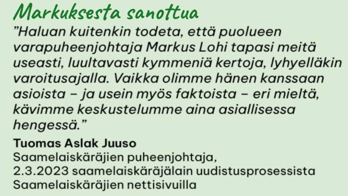 Markus Lohen vaalimainos, jos Tuomas Aslak Juuson tekstiä lainattu