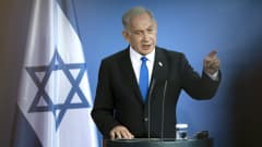 Israelin pääministeri Benjamin Netanyahu lehdistötilaisuudessa Berliinissä 16. maaliskuuta 2023.