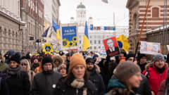 Anti-war march towards the Russian Embassy in  Helsinki.