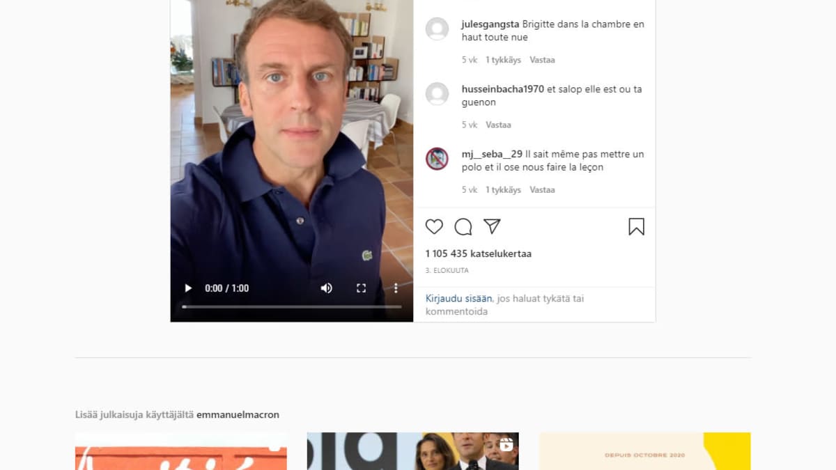 Kuvakaappaus Emmanuel Macronin Instagram-sivuilta