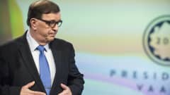 Paavo Väyrynen TV1:n studiossa presidenttitentti-ohjelmassa 08.01.2018. Presidentinvaalit 2018, presidenttipäivät televisiossa