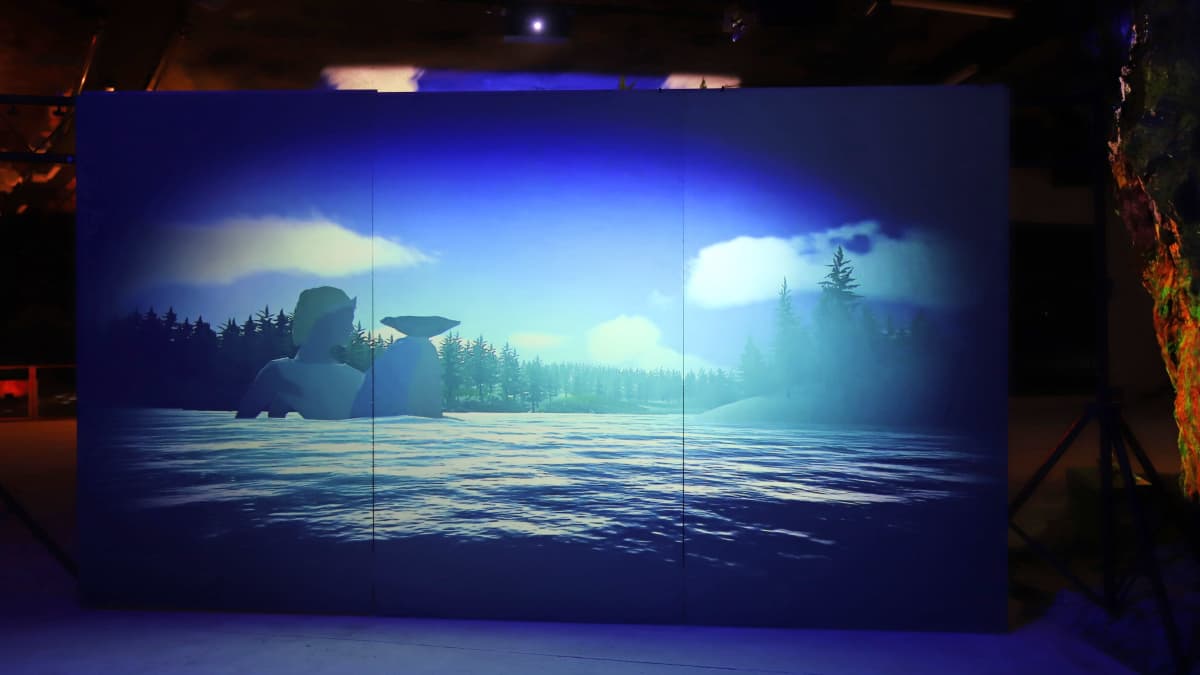 Kalevala-aiheinen videoteos Saimaan Taideluola Retretissä.