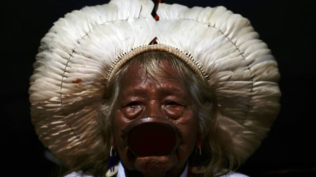 O líder da tribo Kayapó, Raoni Metuktire em Belém na segunda-feira.