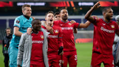 Lukas Hracecky ja kumppanit juhlivat Leverkusenin välieräpaikkaa Eurooppa-liigassa 20.4.2023.