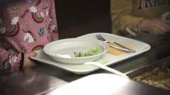 salaattia lautasella koulun ruokalan linjastolla