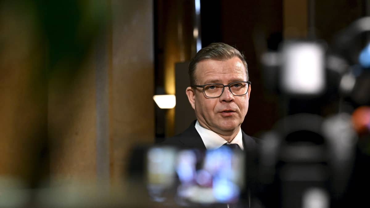 Finland's PM-designate Petteri Orpo (NCP) speaking to the media at the House of the Estates in Helsinki on Tuesday.