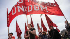 Tanskan Kööpenhaminassa marssittiin vappupäivänä 1. toukokuuta 2023.