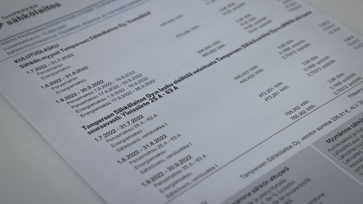 Tampereen sähkölaitoksen lasku.