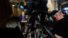 Hallituksen muodostaja Petteri Orpo Säätytalolla.