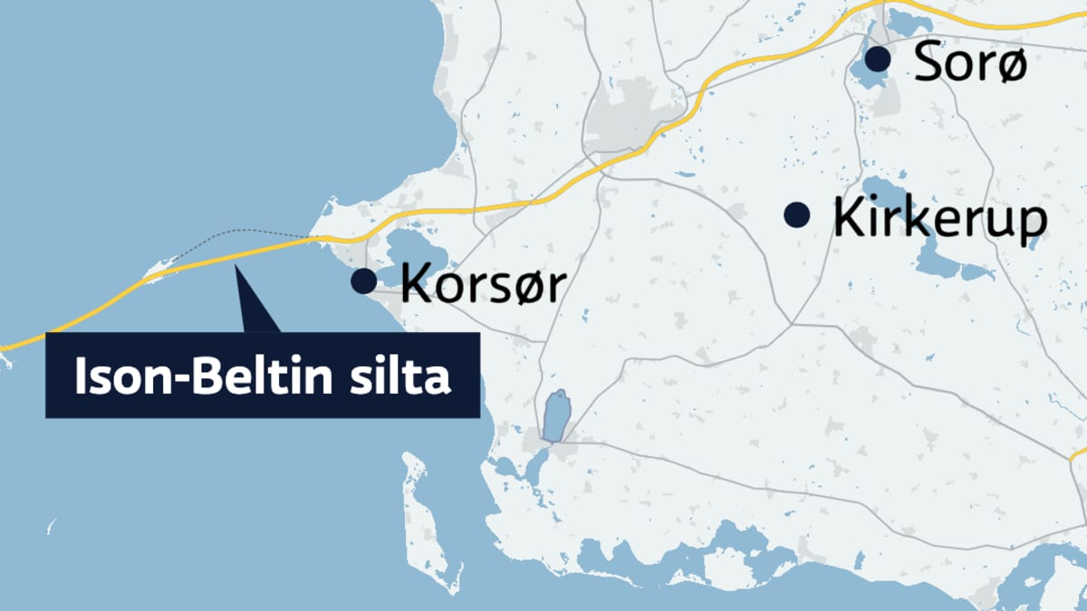 Kartalla kolme paikkakuntaa Tanskassa: Sorø, Korsør ja Kirkerup