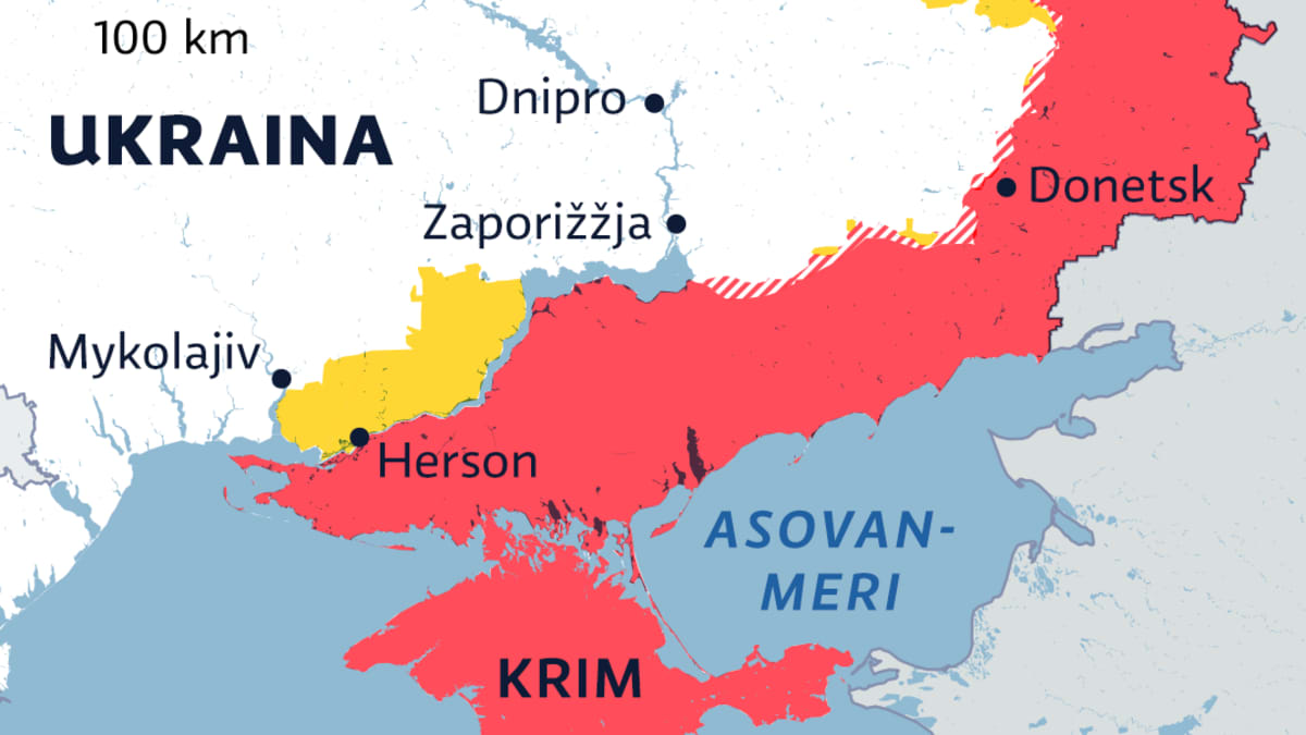 Kartalla Venäjän valtaamat alueet Ukrainassa 23.11.2022.