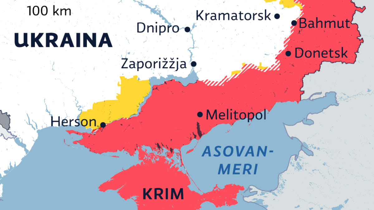 Kartalla Venäjän valtaamat alueet Ukrainassa 28.12.2022.