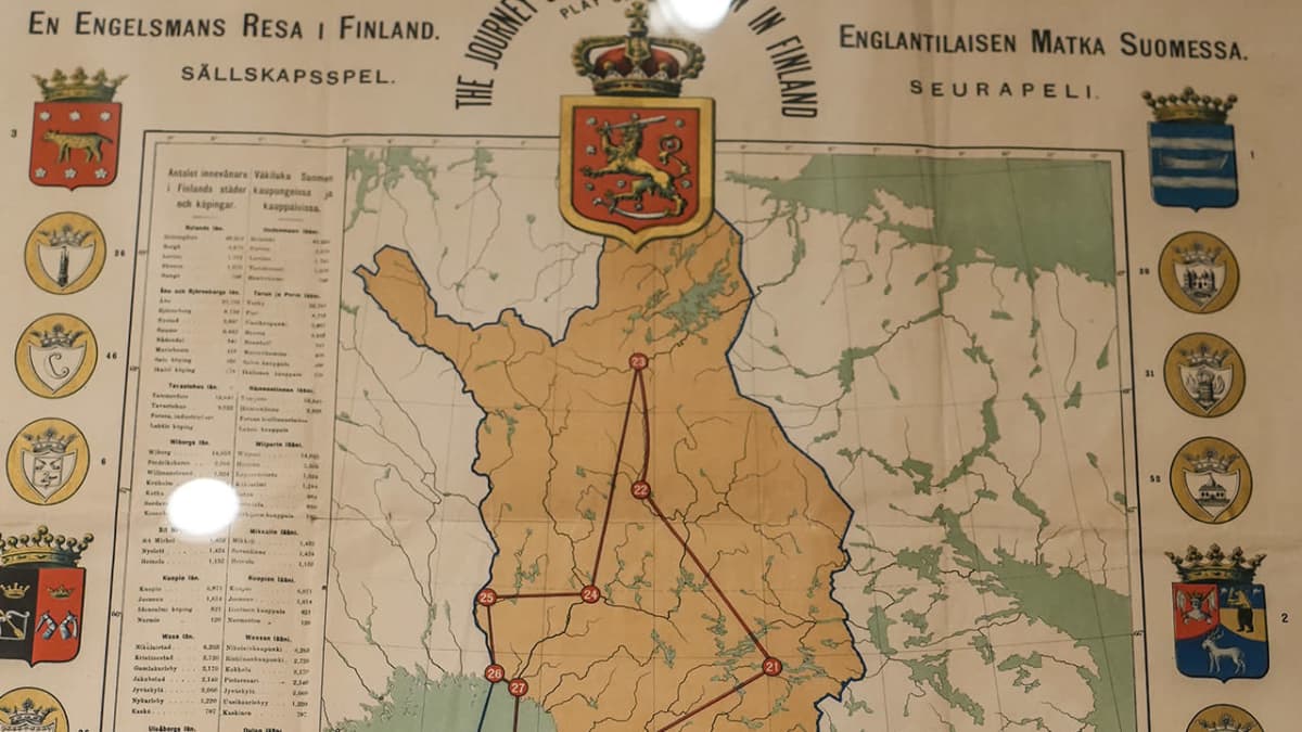 Englantilaisen matka Suomessa -pelin kartta.