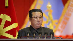 Pohjois-Korean johtaja Kim Jong-Un puhuu.