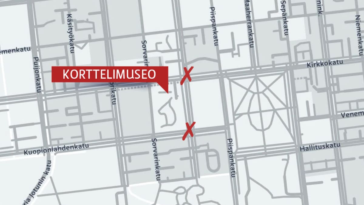 Karttakuva Kuopion keskustasta.