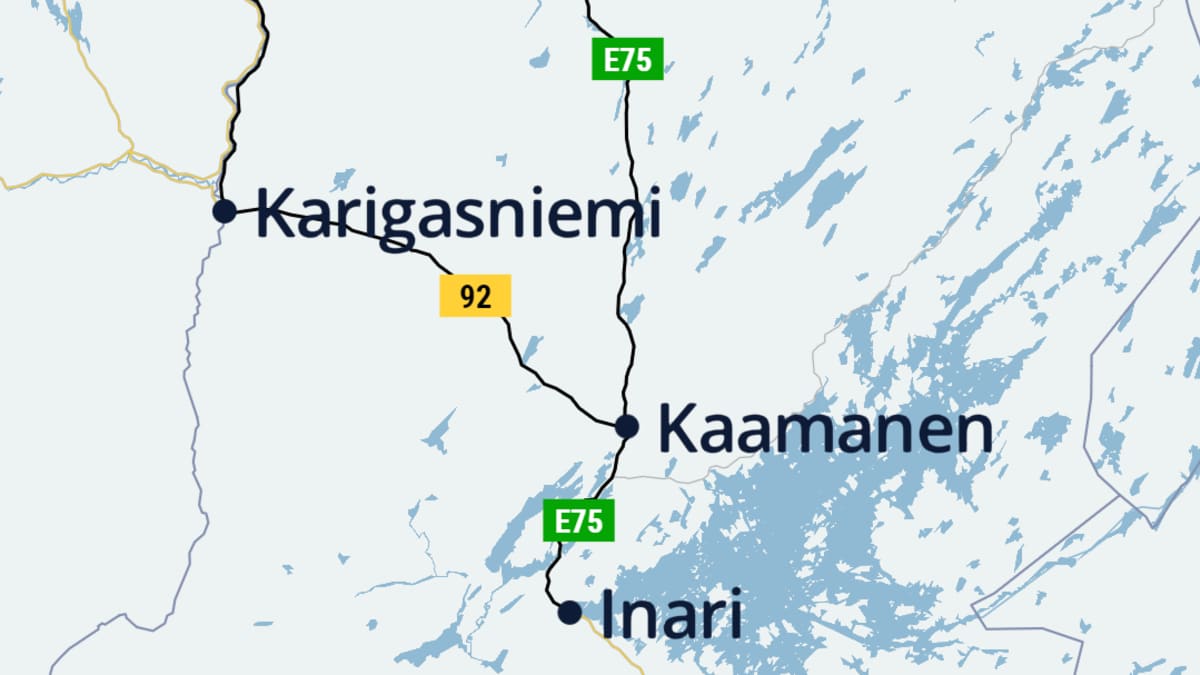 Kartta pyöräilyreitistä Inari-Kaamanen-Karigasniemi-Utsjoki-Kaamanen