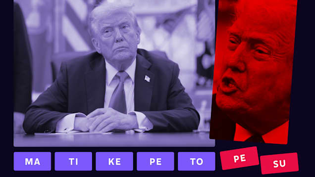 Kahdesta kuvasta tehty kuvitus joka näyttää Donald Trumpin viikonlopun erilaisen käyttäytymisen: somesekoilun.