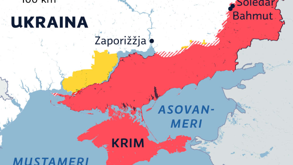 Kartalla Venäjän valtaamat alueet Ukrainassa 26.1.2023.