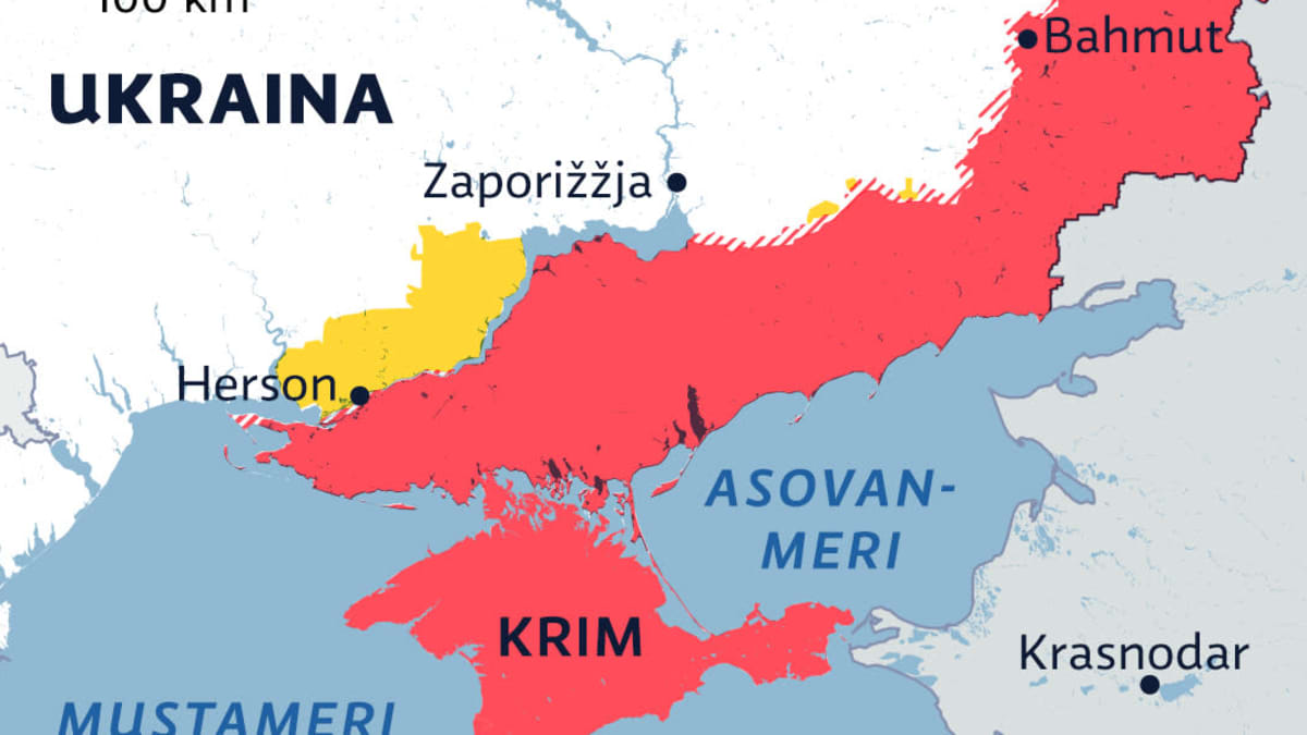 Kartalla Venäjän valtaamat alueet Ukrainassa 3.5.2023