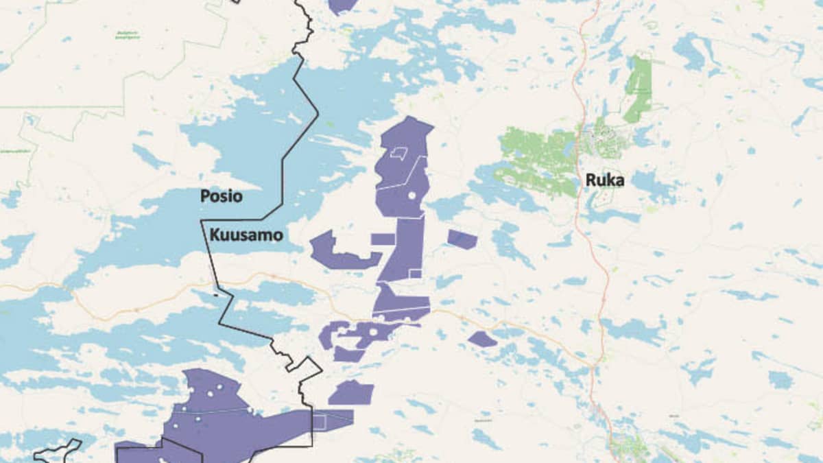 Kaivosyhtiön etsintäaluieta Kuusamossa ja Posiolla