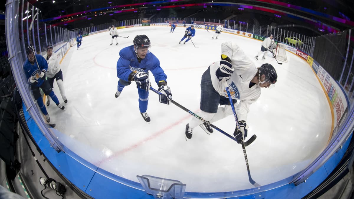 Harri Pesonen ja Hannes Björninen Leijonien harjoituksissa.