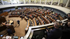 The main chamber of parliament, with MPs sitting.