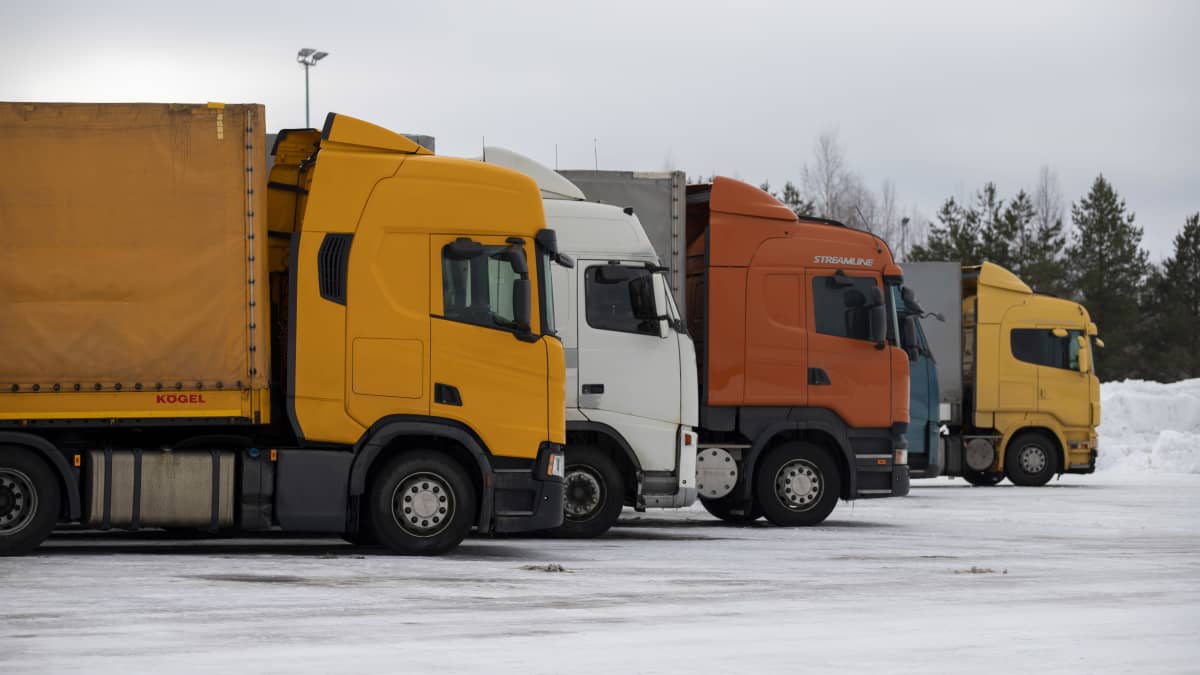 Rekkoja parkkeerattuna riviin talvella