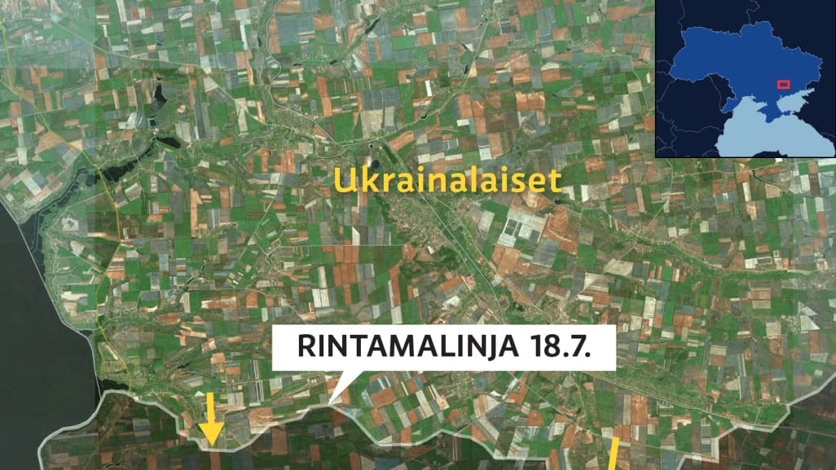 Kartalla Venäjän valtaamat alueet Ukrainassa 18.7.2023