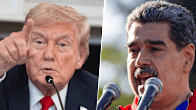 Donald Trump ja Nicolas Maduro vierekkäisissä kuvissa.