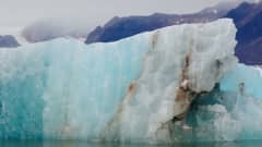 Jäätiköstä irronnut jäälohkare kelluu vedessä.
