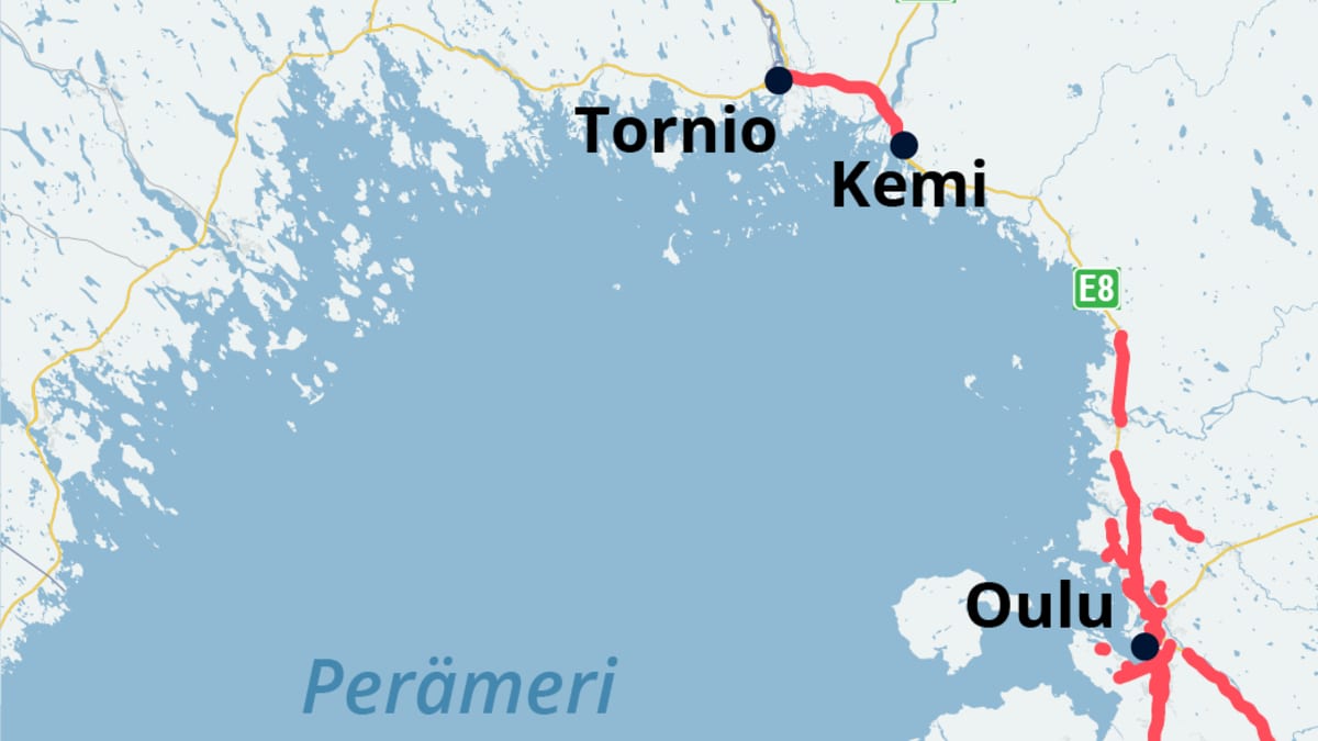 Tieosuudet joilla OKTO-mursketta on käytetty vuosina 2008–2016. Käyttö on painottunut Oulun, Kemin, Tornion, Vaasan ja Rovaniemen alueille.