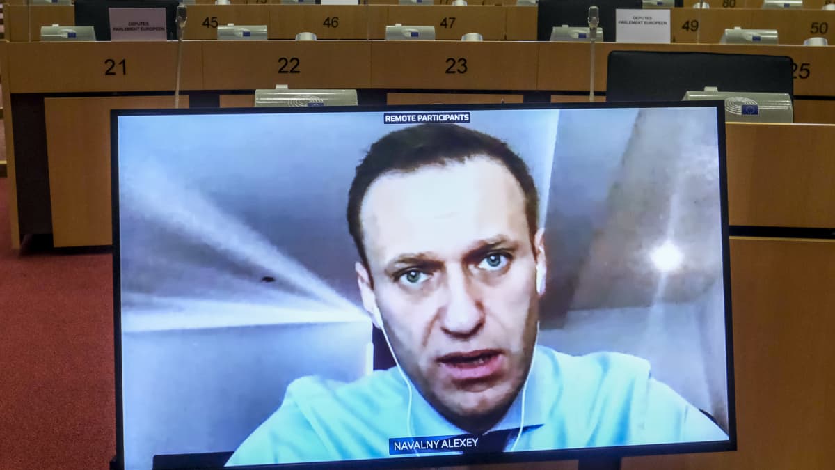 Navalnyin kasvot ruudulla.
