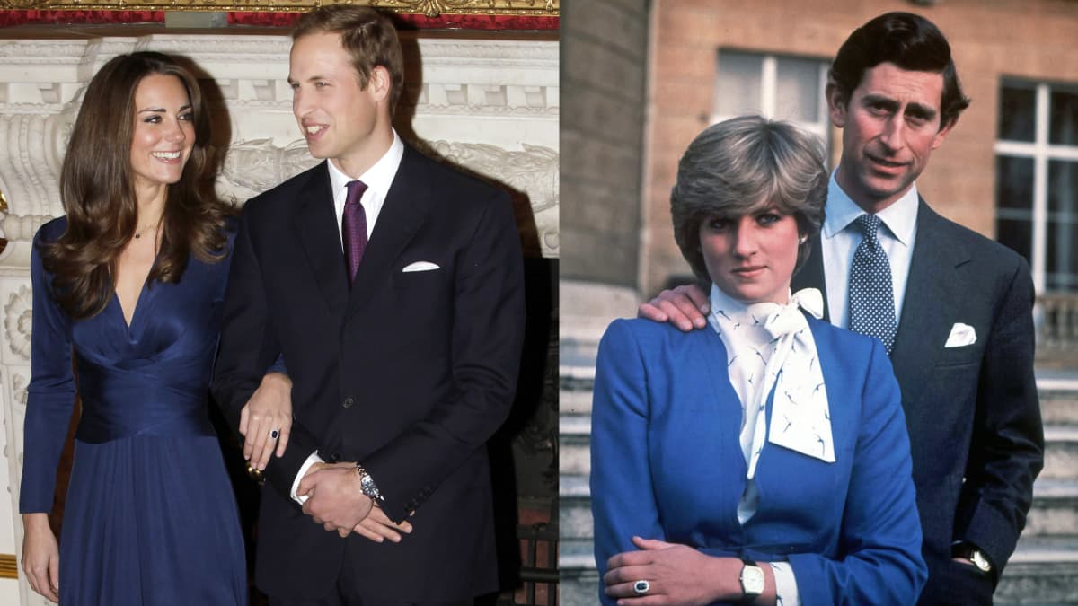 Herttuatar Catherinen ja prinssi Williamin kuva rinnakkain prinsessa Dianan ja prinssi Charlesin kuvan kanssa.