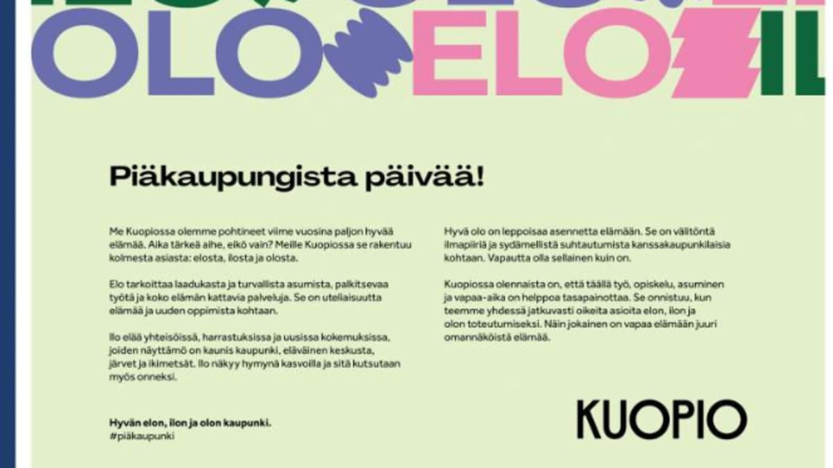 Kuopio tervehti etusivulla Helsingin Sanomien lukijoita sloganilla  Piäkaupungista päivää – markkinointijohtaja: ”Ei tämä tavaksi tule”