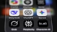  A mobile phone display showing the icons of artificial intelligence (AI) apps Deepseek, Chatgpt and Gemini.