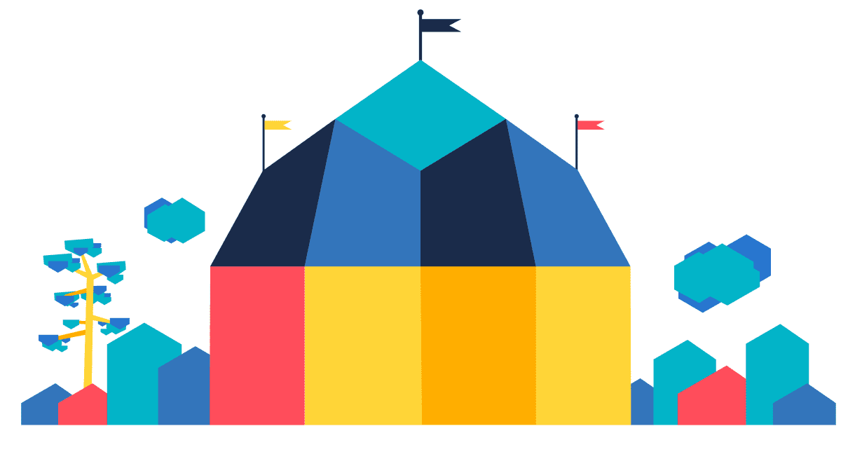 Vaaliteltta, sinisen ja keltapuinaisten värien kirjailema suuri kupoliteltta