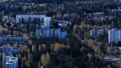 Kuvassa on kerrostaloja toukokuussa 2020.
