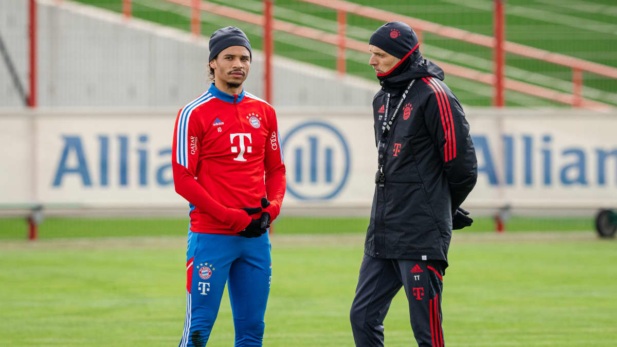 Leroy Sane ja Thomas Tuhcel Bayernin harjoituksissa.