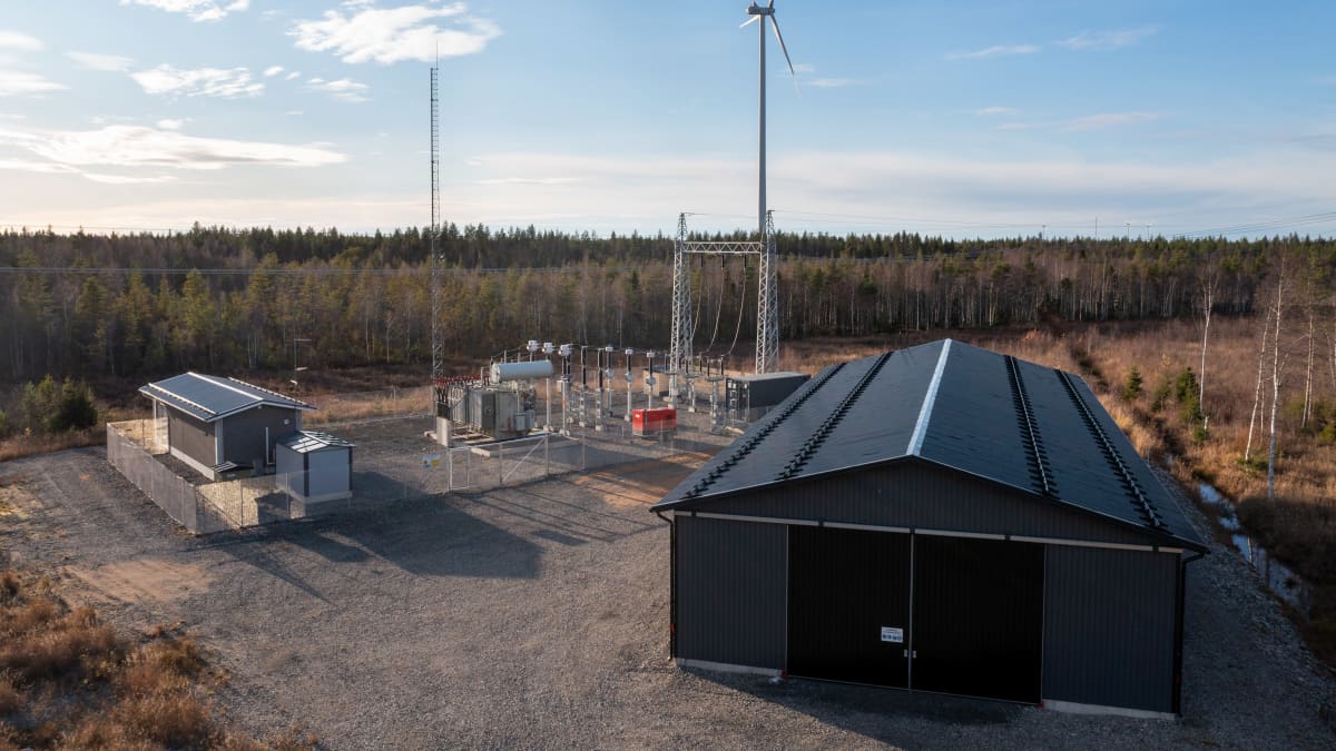 Wind power station and battery storage in Lapland.