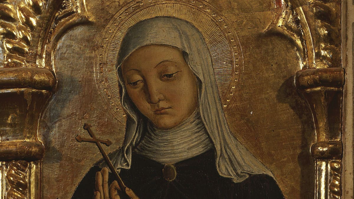 Saint CLARE of Montefalco, nainen risti kädessään. Maalaus.