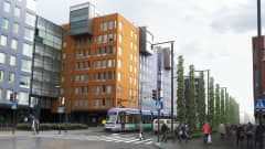 A rendered image of the Vantaa tram line. 