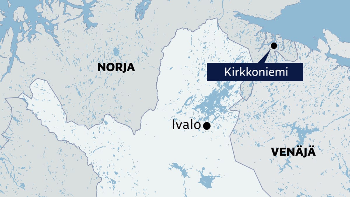 Kartta näyttää Kirkkoniemen sijainnin Norjassa lähellä Venäjän ja Suomen rajaa.