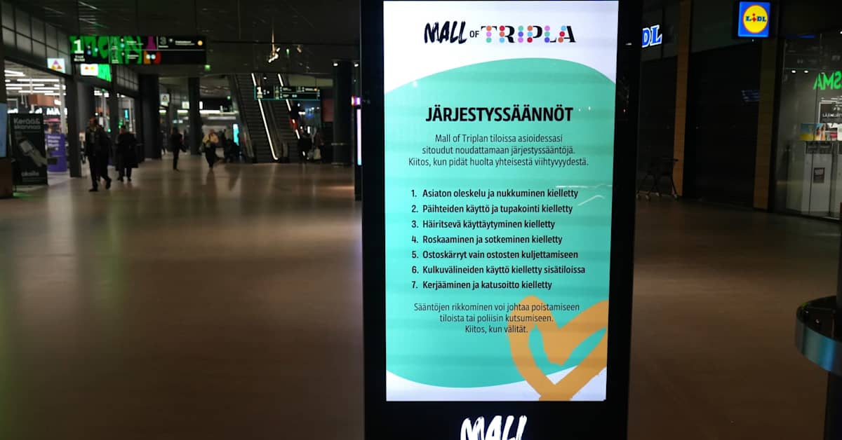 Kauppakeskus Triplan käytäville ilmestyi yllättäen järjestyssäännöt – nukkuminen kielletty, ostoskärryt vain ostoksille